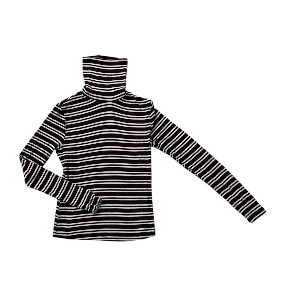 American Apparel Classic Women triped Turtleneck Sweater M White/cherry